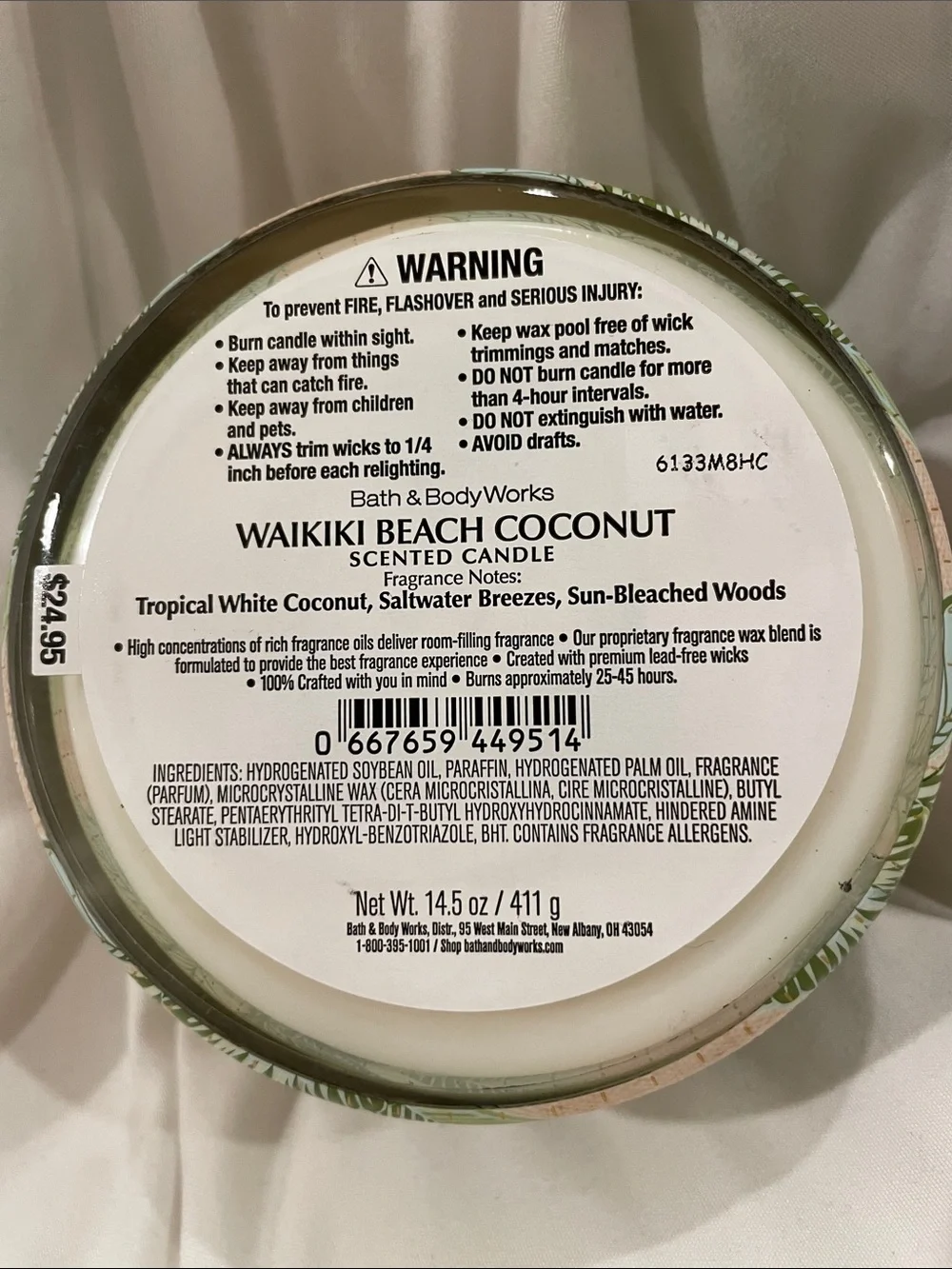 BBW Waikiki Beach Coconut 3 Wick Candle